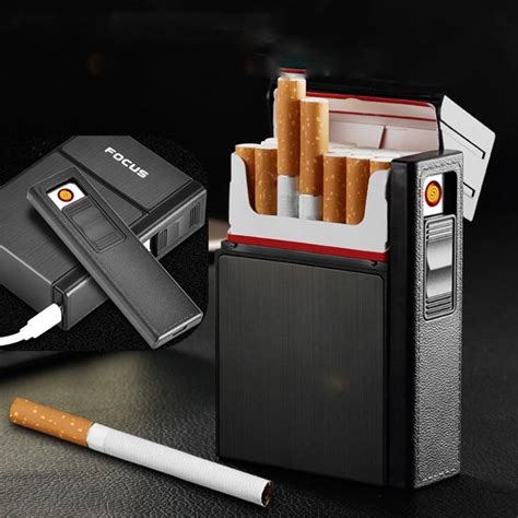 metal cigarette box with lighter|focus cigarette case with lighter.